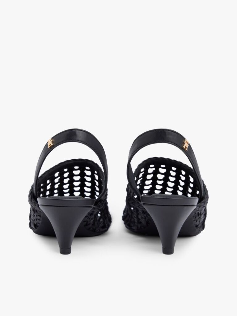Black Woven Pointed Toe Slingback Heels  Women