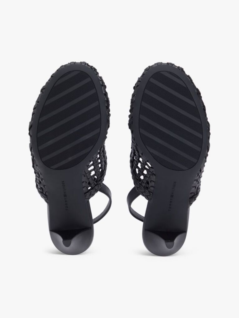 Black Woven Pointed Toe Slingback Heels  Women