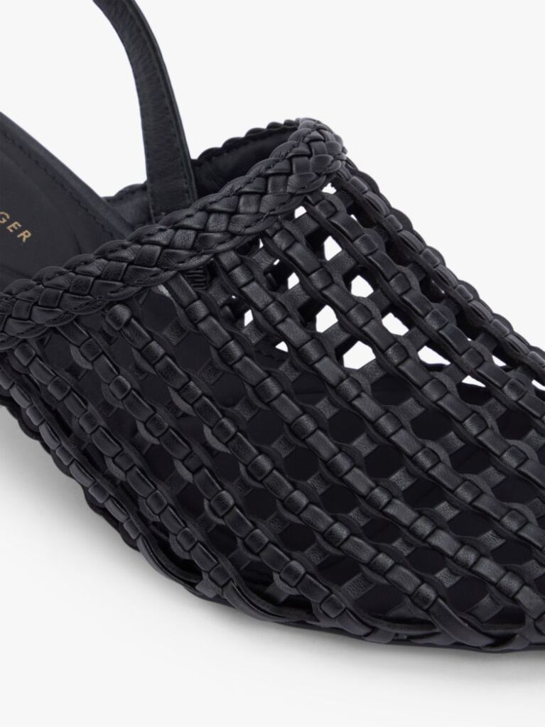 Black Woven Pointed Toe Slingback Heels  Women