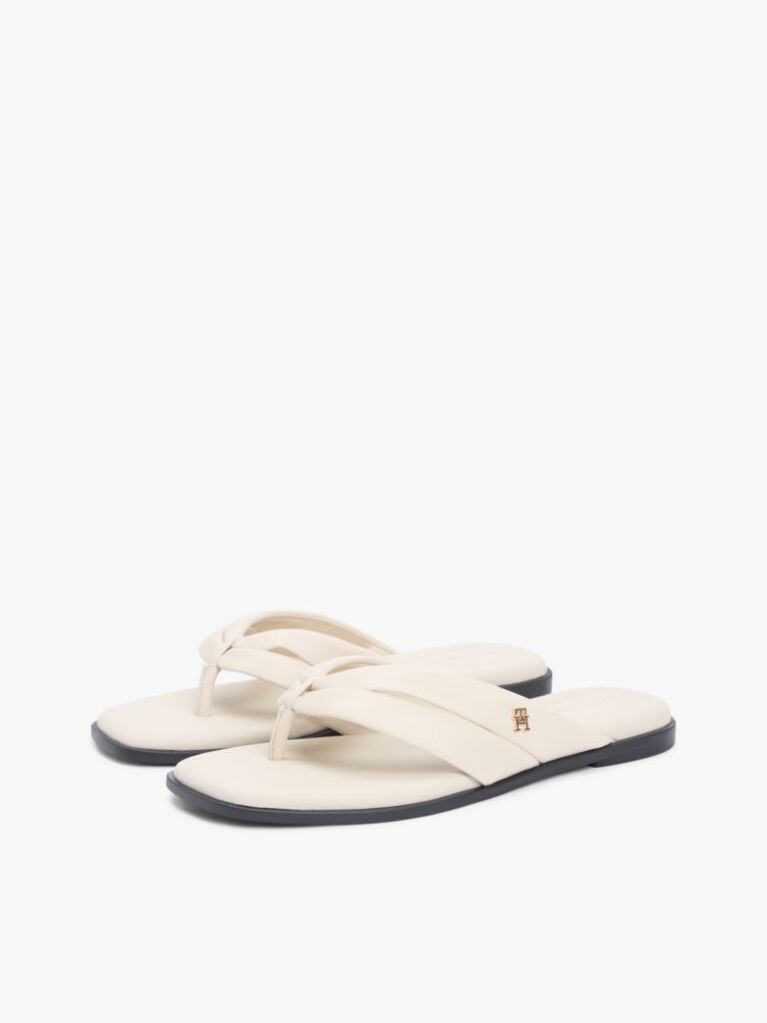 Beige Leather Toe Post Flat Sandals  Women