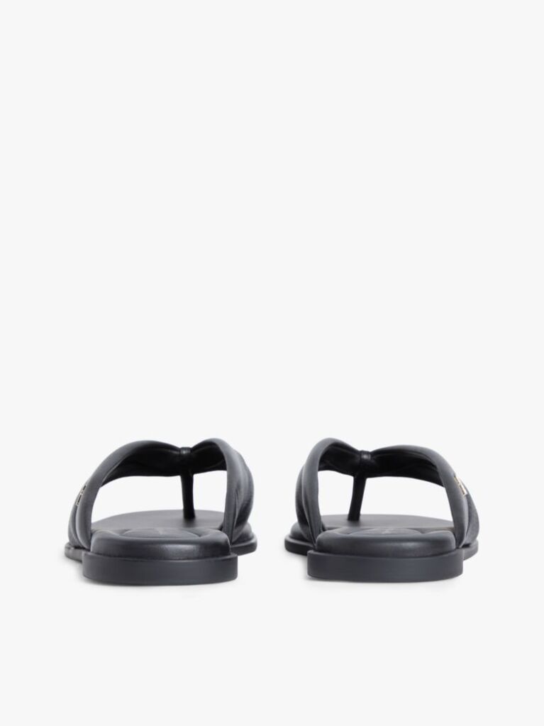 Black Leather Toe Post Flat Sandals  Women