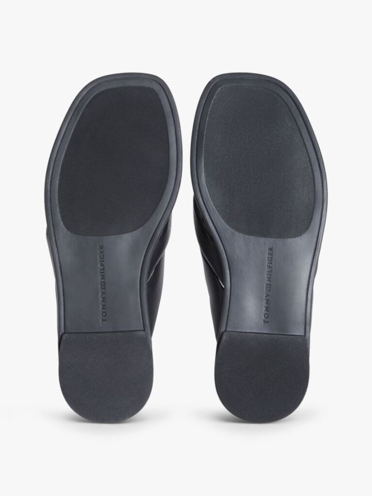 Black Leather Toe Post Flat Sandals  Women