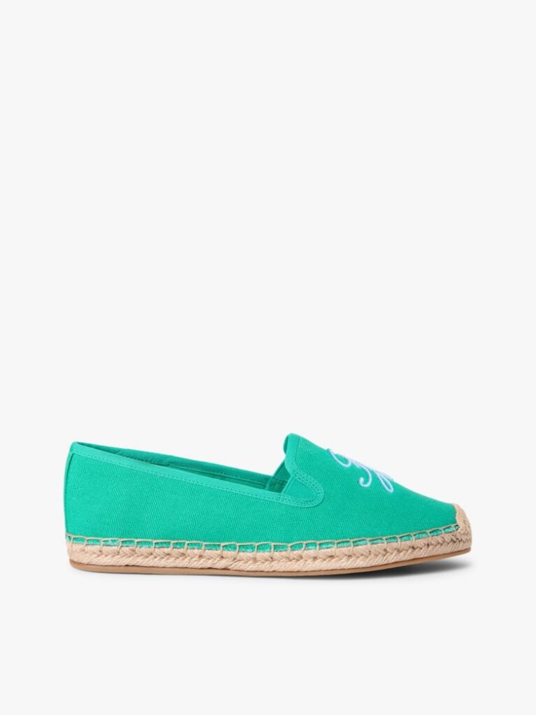 Green Logo Embroidery Canvas Espadrilles  Women