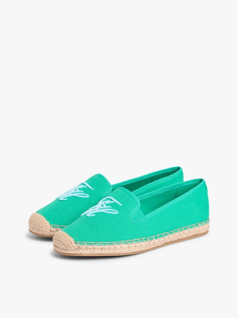 Green Logo Embroidery Canvas Espadrilles  Women