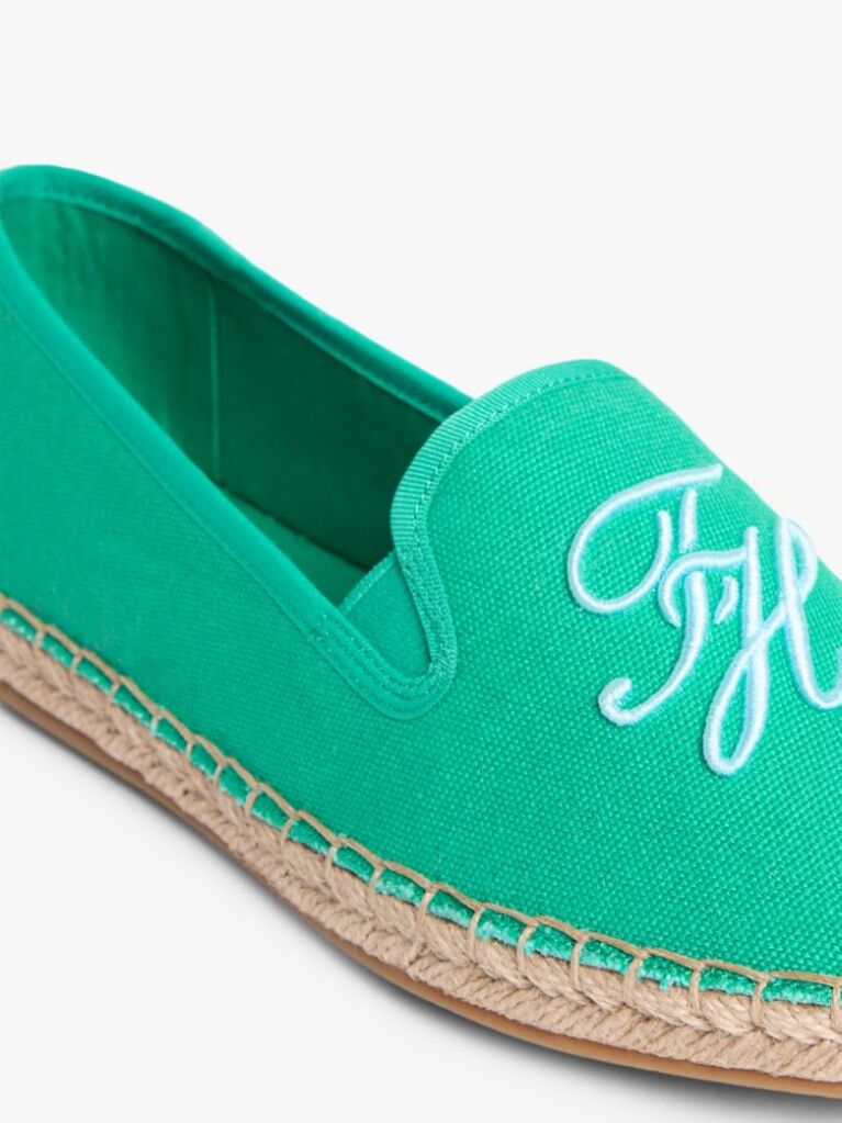 Green Logo Embroidery Canvas Espadrilles  Women