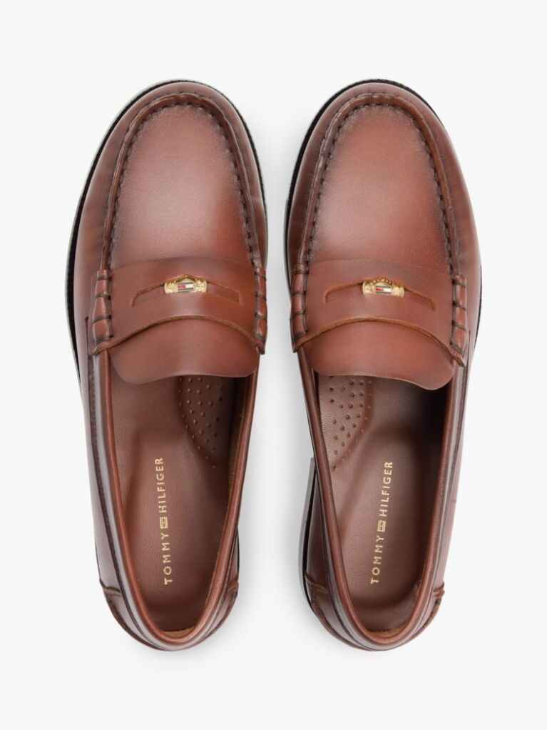Brown Leather Penny Loafers  Women