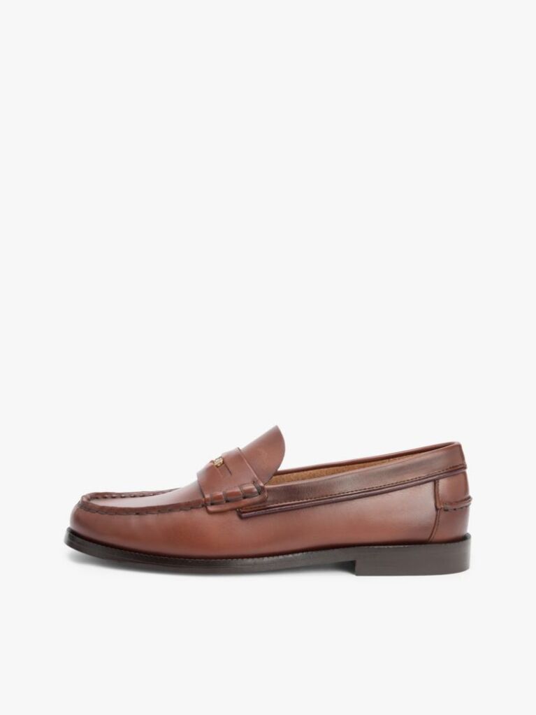 Brown Leather Penny Loafers  Women