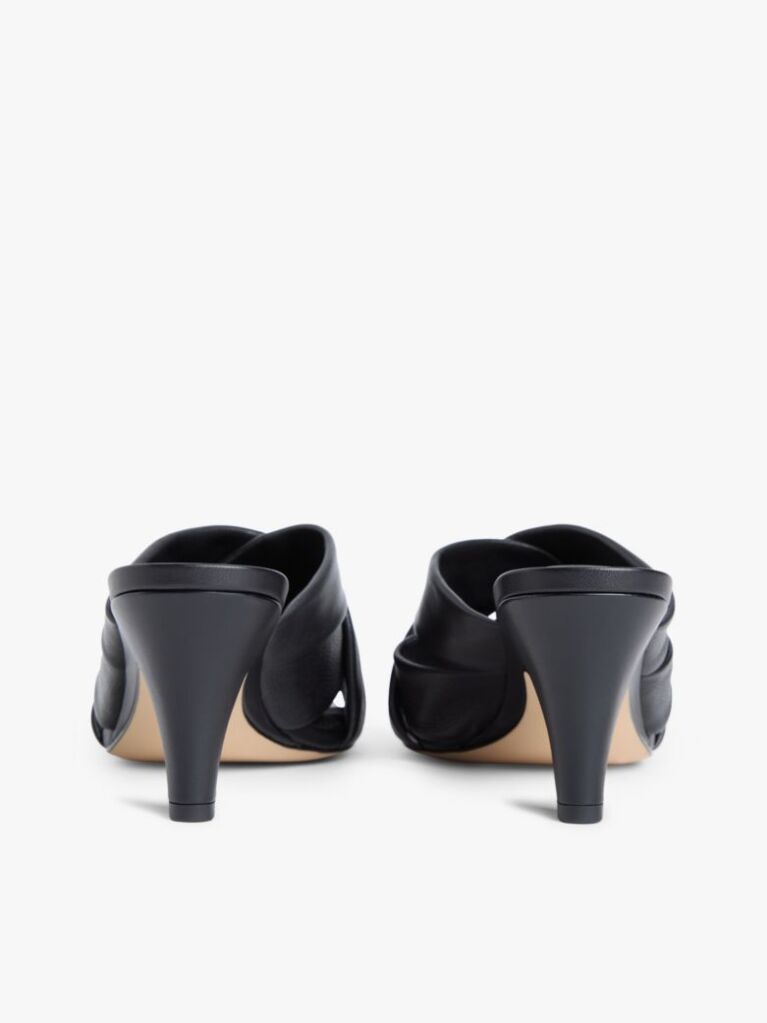 Black Leather Crossover Strap Heeled Mules  Women
