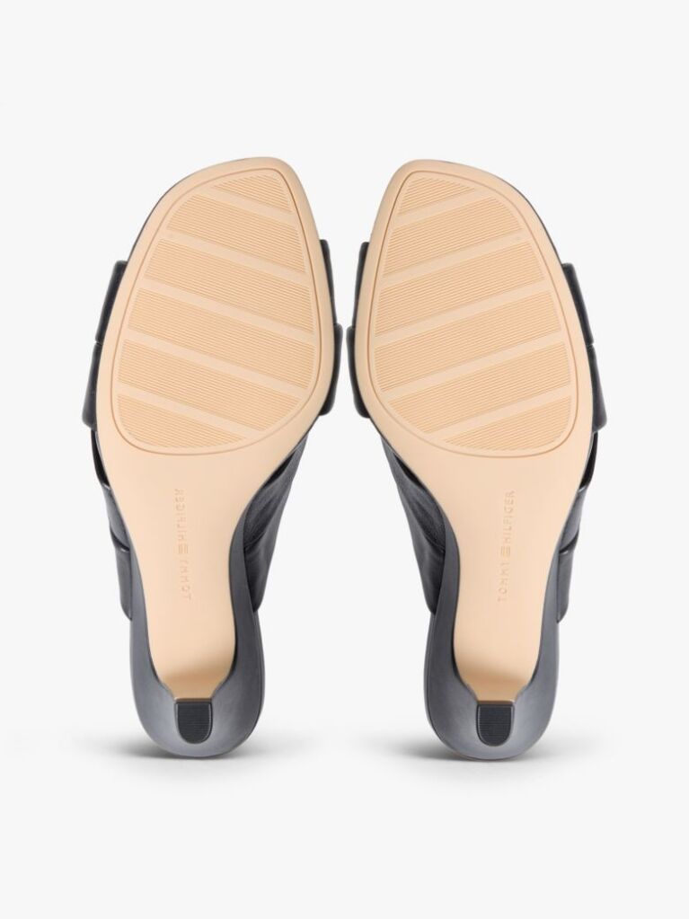 Black Leather Crossover Strap Heeled Mules  Women