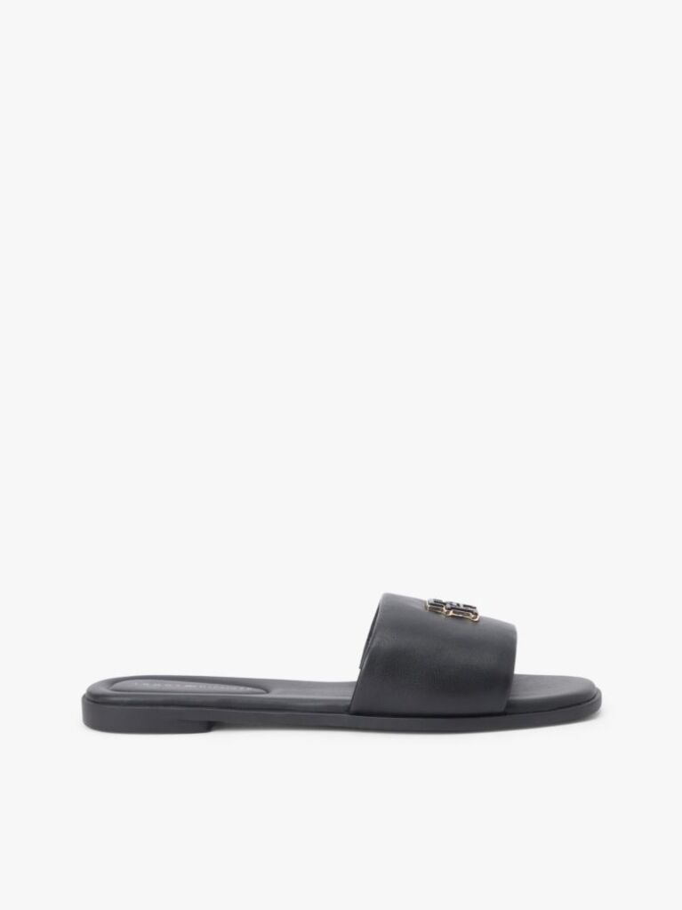 Black Leather TH Monogram Strap Mules  Women