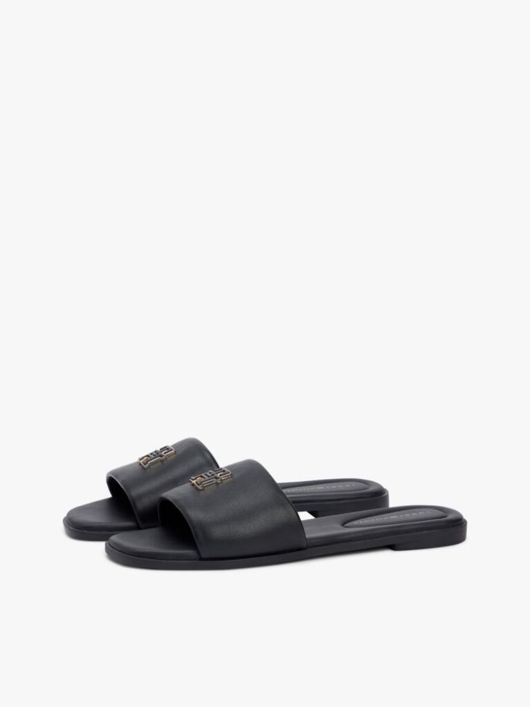 Black Leather TH Monogram Strap Mules  Women