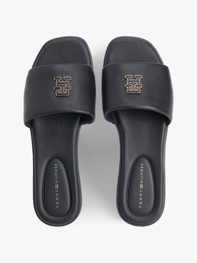 Black Leather TH Monogram Strap Mules  Women