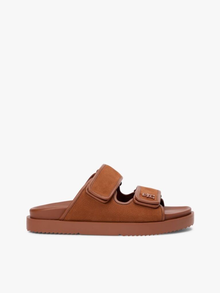 Brown Leather Double Strap Serrated Sandals  Women