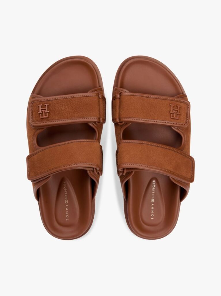 Brown Leather Double Strap Serrated Sandals  Women