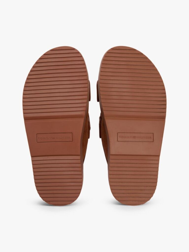 Brown Leather Double Strap Serrated Sandals  Women