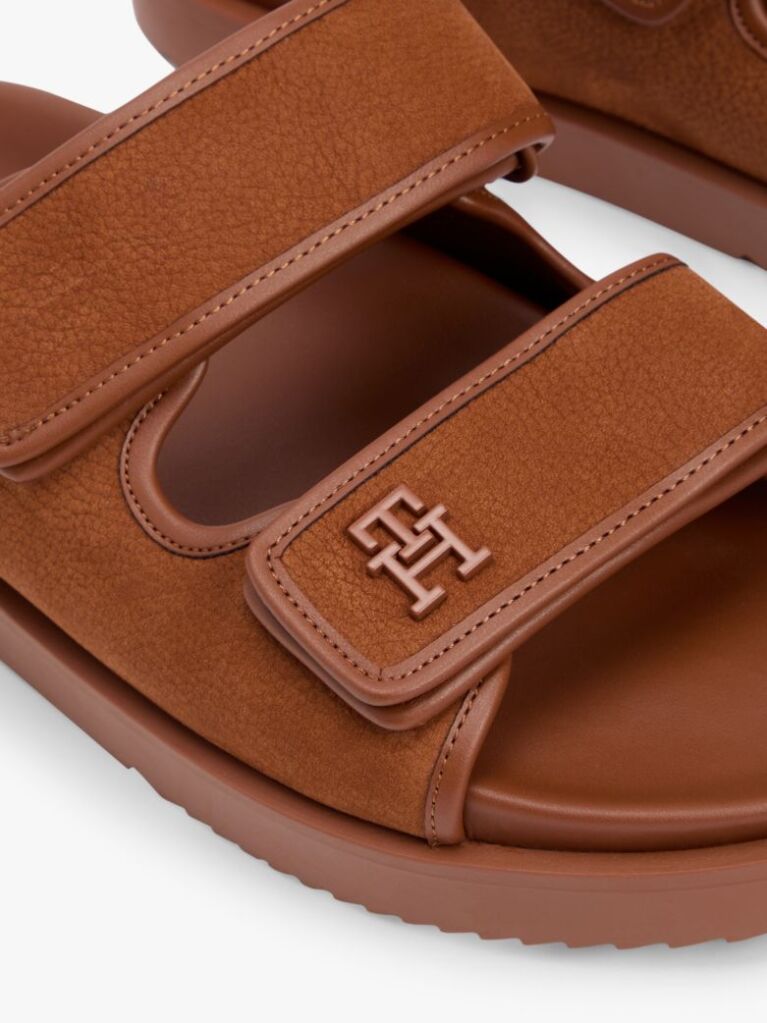 Brown Leather Double Strap Serrated Sandals  Women