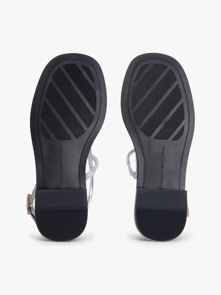 Silver Metallic Leather Toe Post Flat Sandals  Women