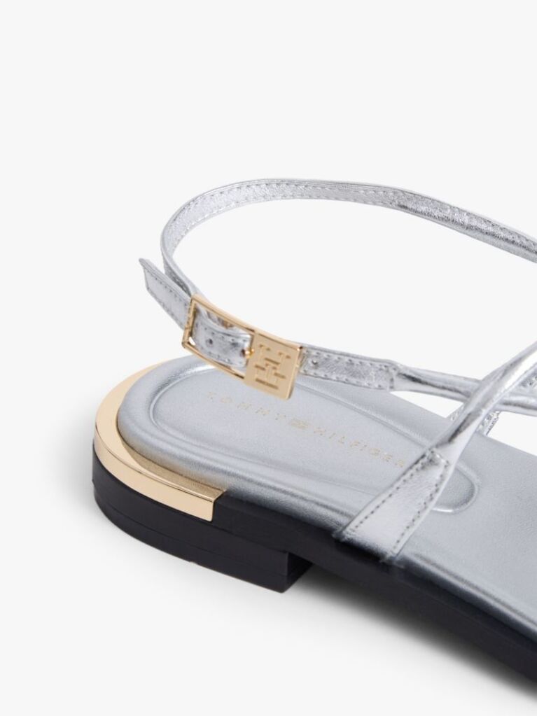 Silver Metallic Leather Toe Post Flat Sandals  Women
