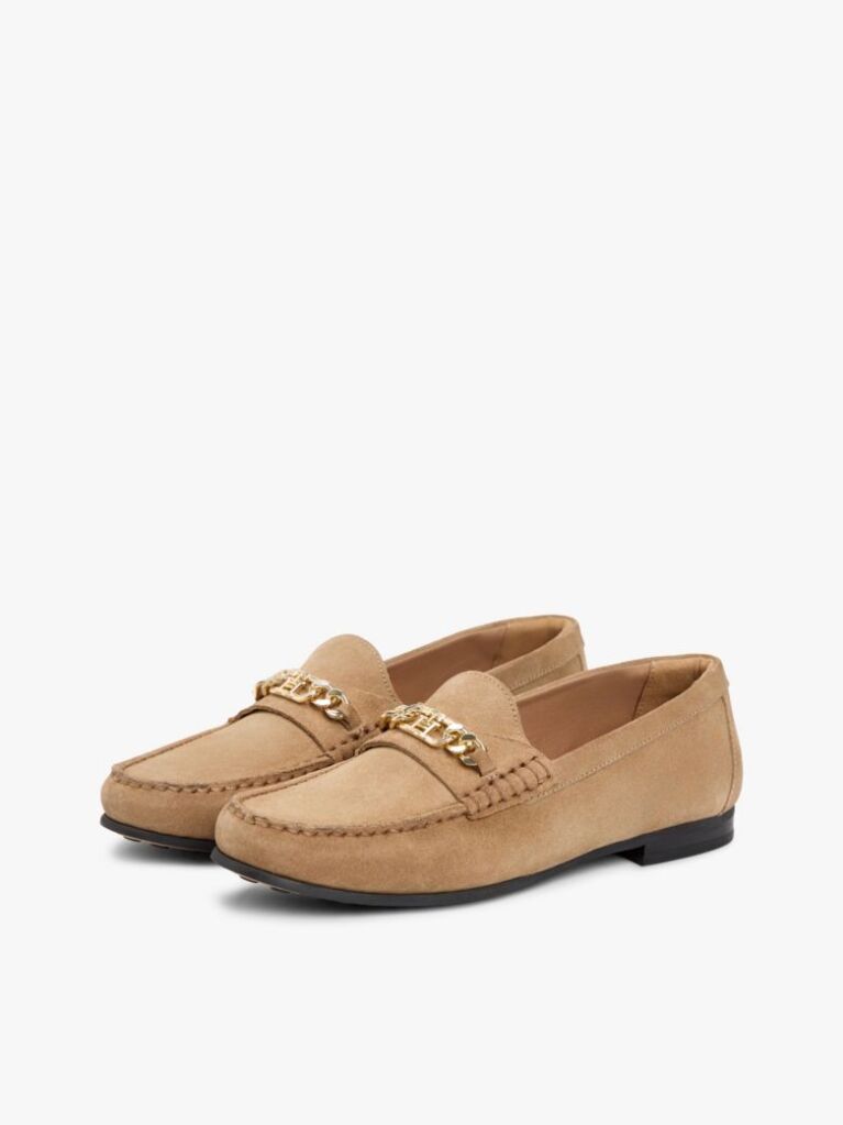 Καφέ Penny Σουέτ Loafers Με Διακοσμητική Αλυσίδα  Γυναίκες