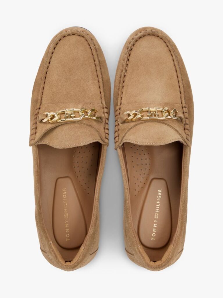 Καφέ Penny Σουέτ Loafers Με Διακοσμητική Αλυσίδα  Γυναίκες