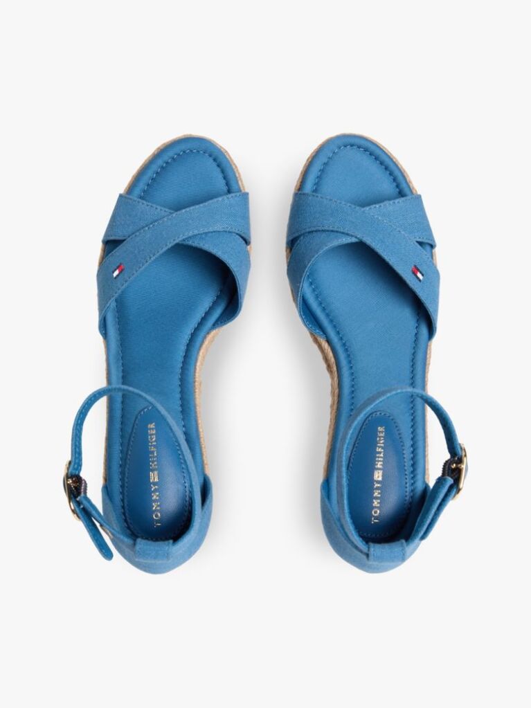 Blue Hemp Crossover Strap Wedge Espadrilles  Women