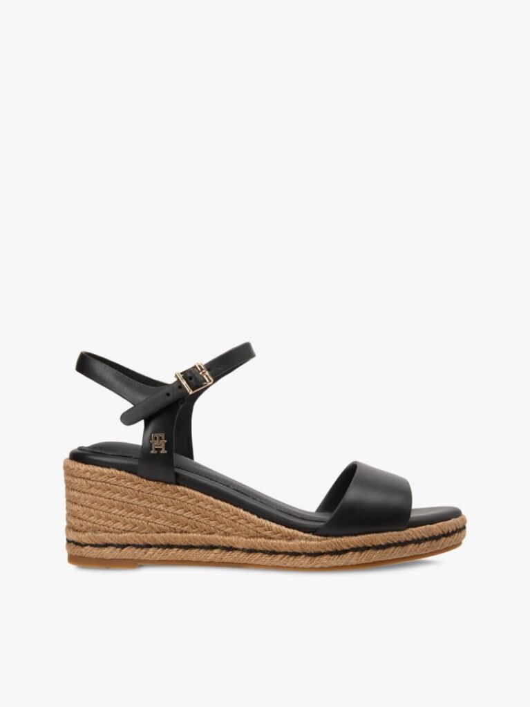 Black TH Monogram Leather Wedge Espadrilles  Women