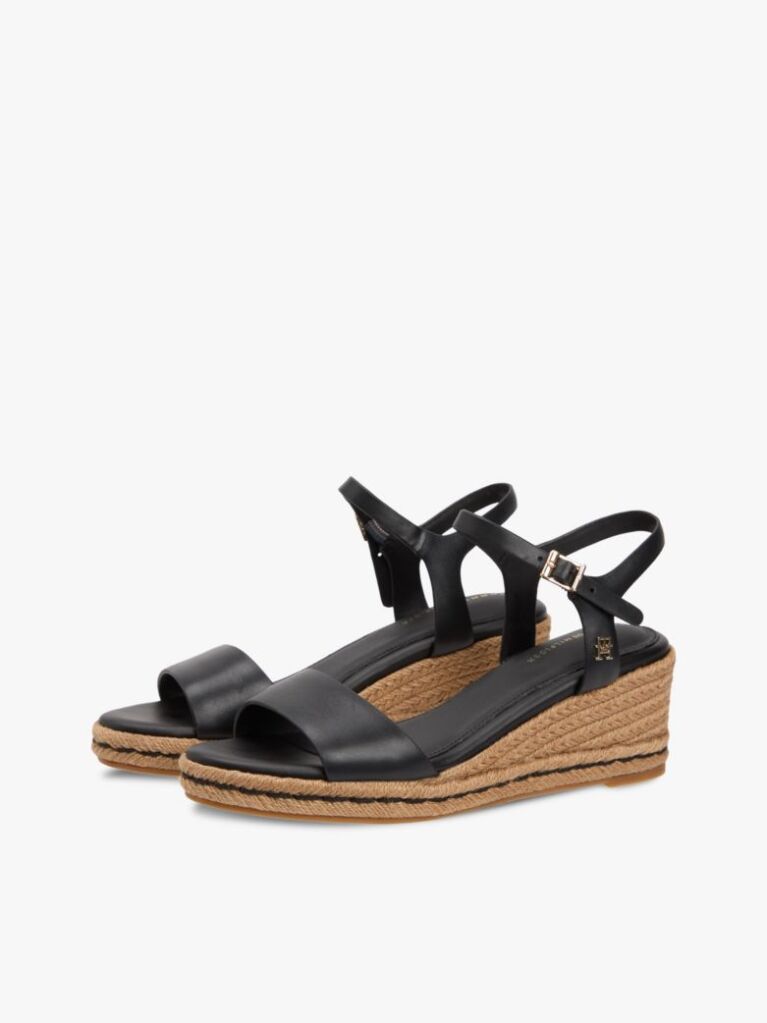 Black TH Monogram Leather Wedge Espadrilles  Women