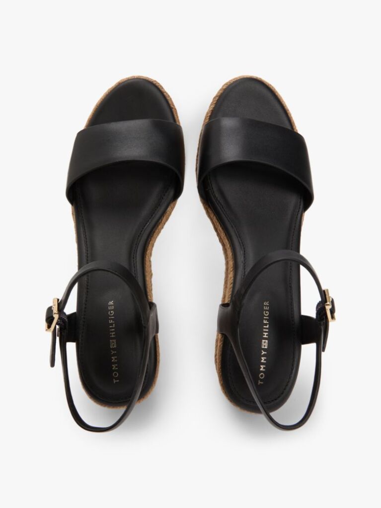 Black TH Monogram Leather Wedge Espadrilles  Women