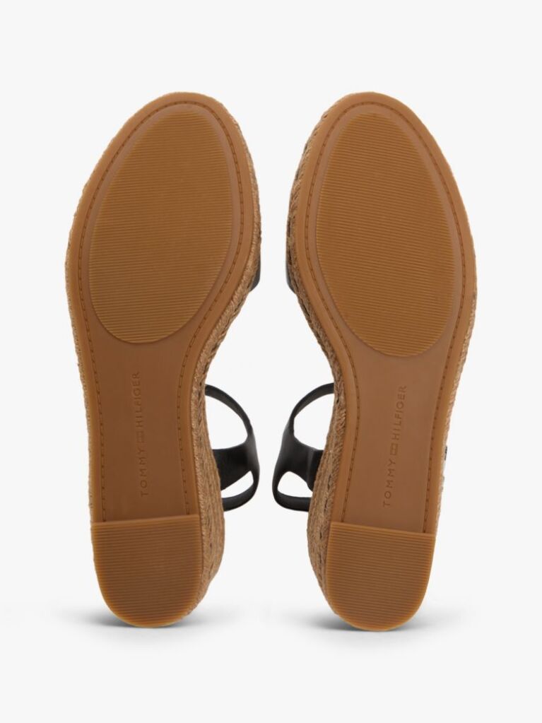 Black TH Monogram Leather Wedge Espadrilles  Women