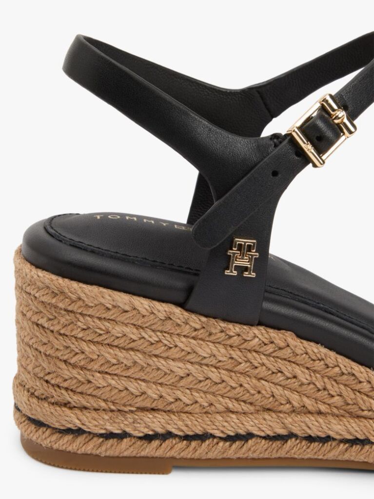 Black TH Monogram Leather Wedge Espadrilles  Women