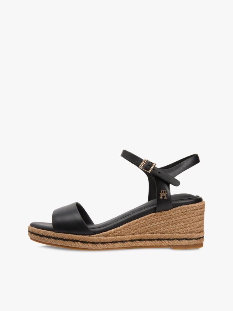 Black TH Monogram Leather Wedge Espadrilles  Women