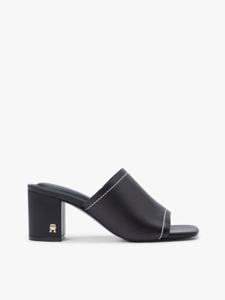Black TH Monogram Leather Block Heel Mules  Women