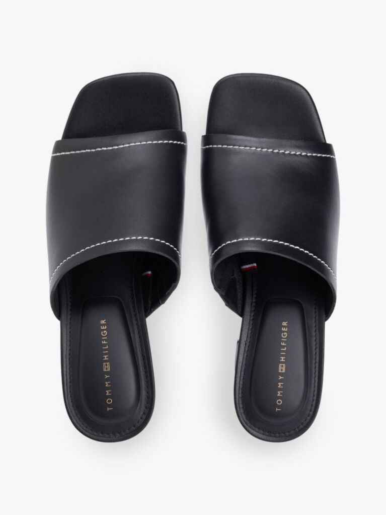 Black TH Monogram Leather Block Heel Mules  Women