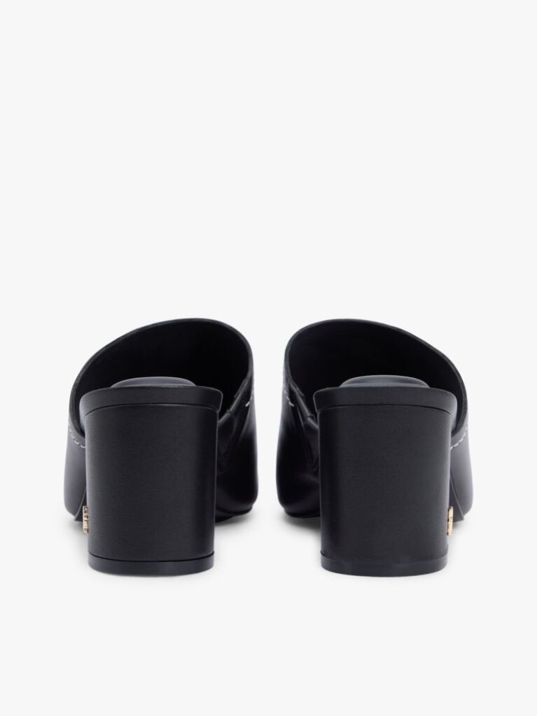 Black TH Monogram Leather Block Heel Mules  Women
