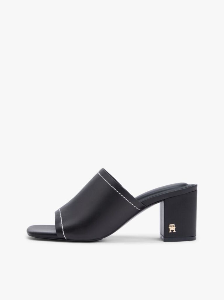Black TH Monogram Leather Block Heel Mules  Women