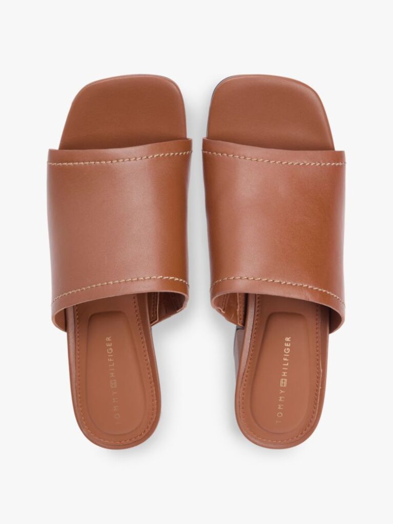 Brown TH Monogram Leather Block Heel Mules  Women