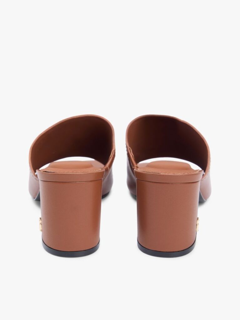Brown TH Monogram Leather Block Heel Mules  Women