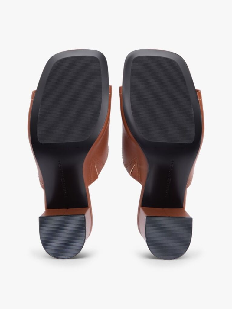 Brown TH Monogram Leather Block Heel Mules  Women