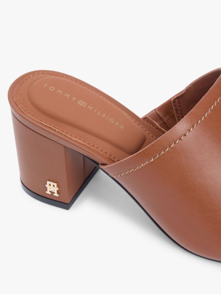 Brown TH Monogram Leather Block Heel Mules  Women