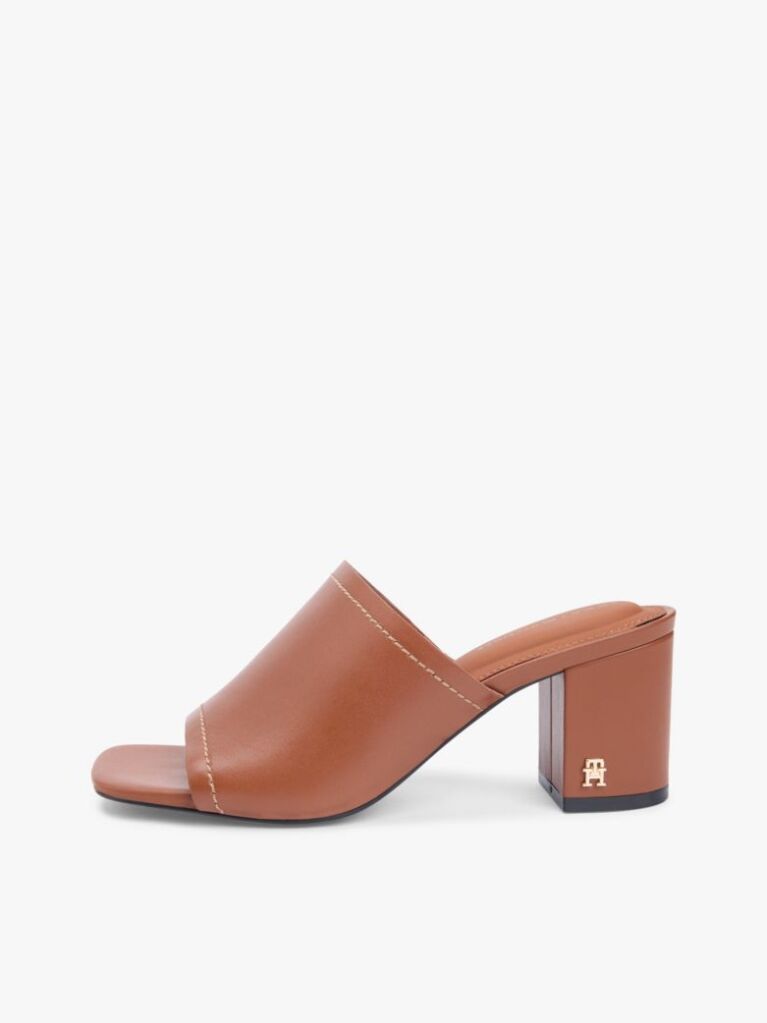 Brown TH Monogram Leather Block Heel Mules  Women