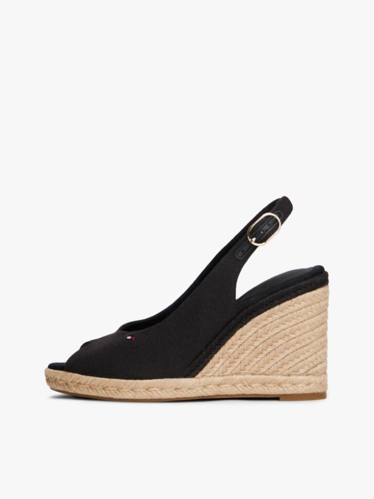 Black Hemp Slingback Wedge Espadrilles  Women