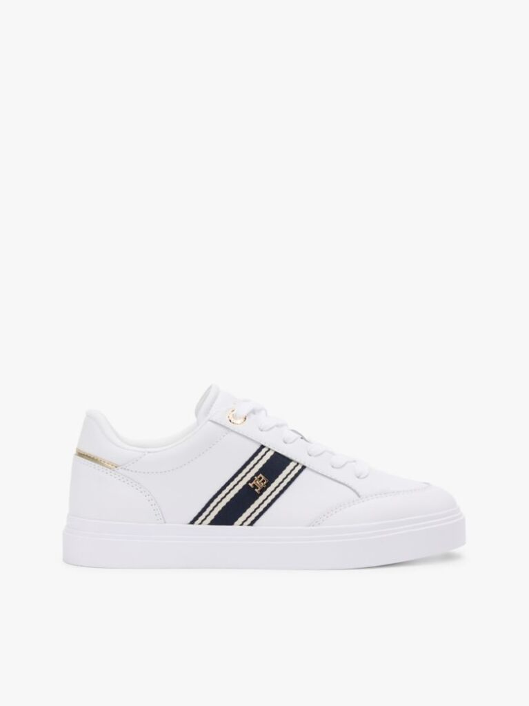 Άσπρο Δερμάτινα Sneakers Με Υφασμάτινη Λεπτομέρεια  Γυναίκες