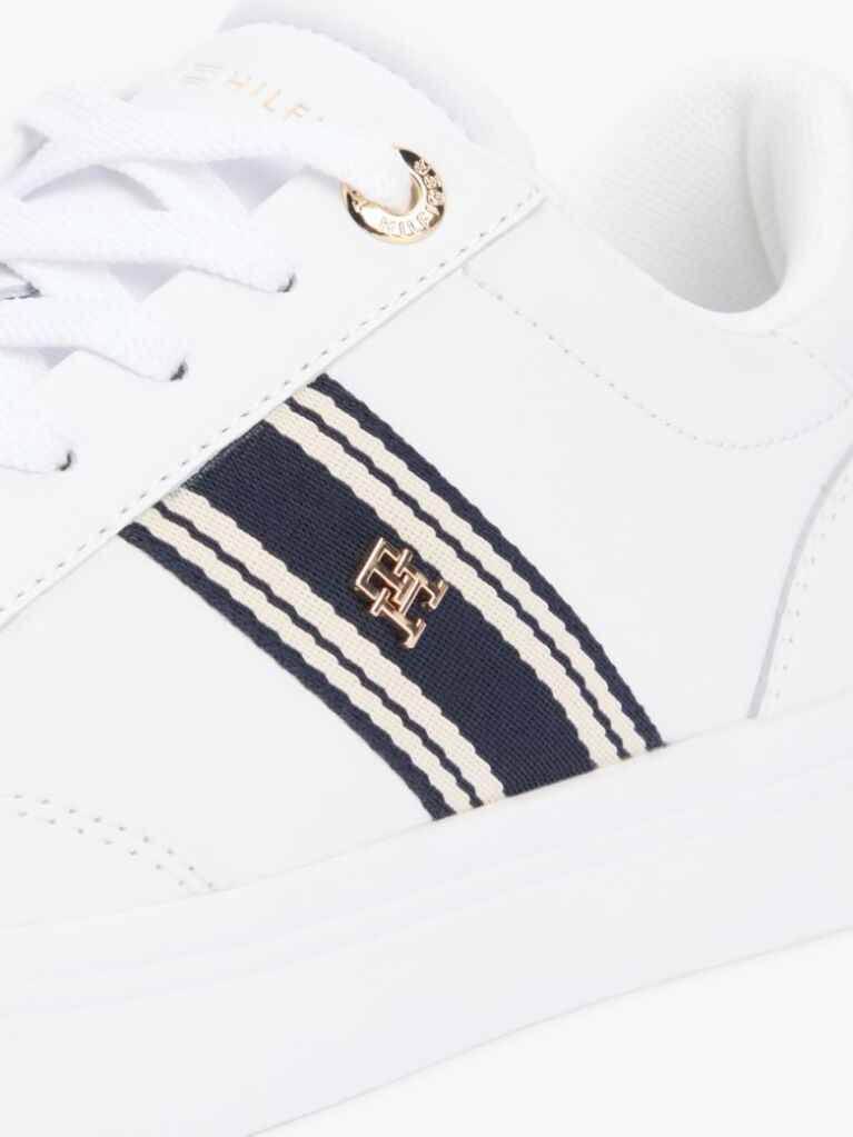 Άσπρο Δερμάτινα Sneakers Με Υφασμάτινη Λεπτομέρεια  Γυναίκες