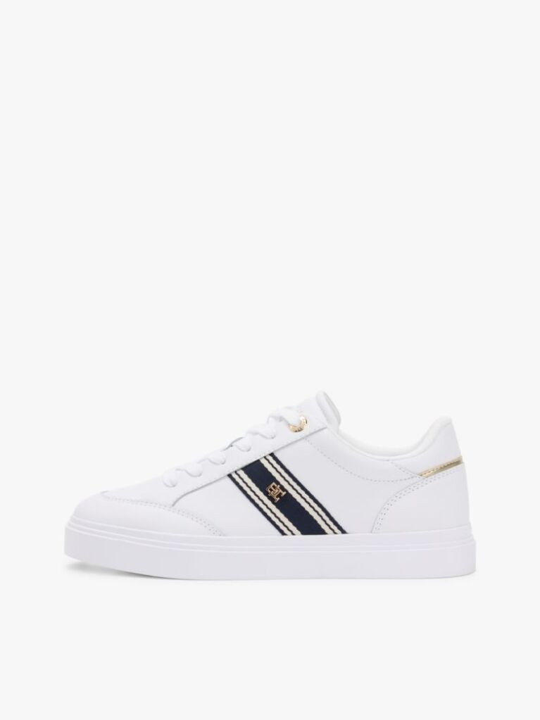 Άσπρο Δερμάτινα Sneakers Με Υφασμάτινη Λεπτομέρεια  Γυναίκες