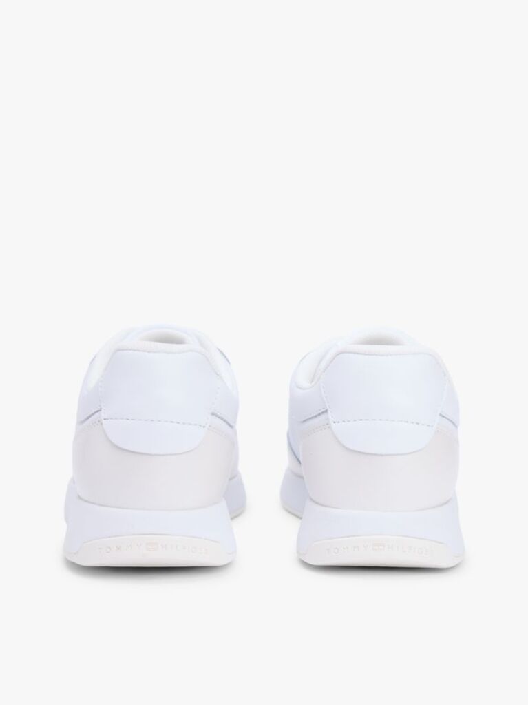 White Metallic Logo Leather Serrated Trainers  Women