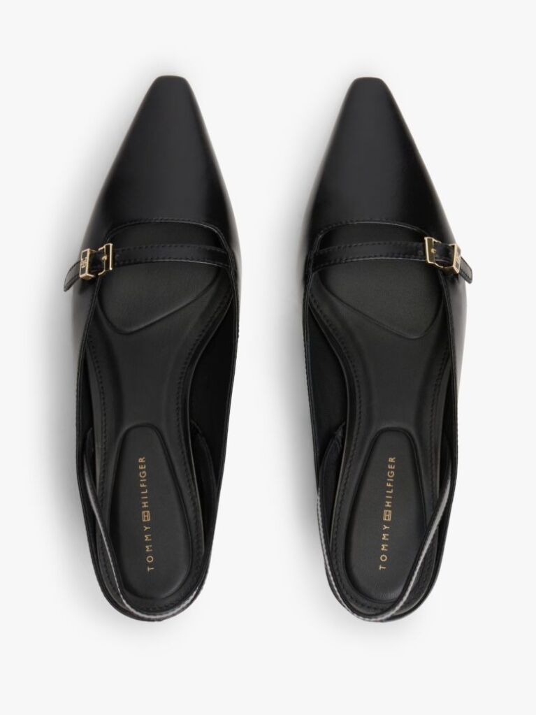 Black Leather Kitten Heel Slingbacks  Women