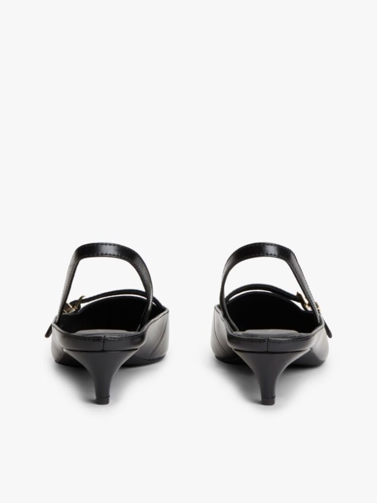 Black Leather Kitten Heel Slingbacks  Women