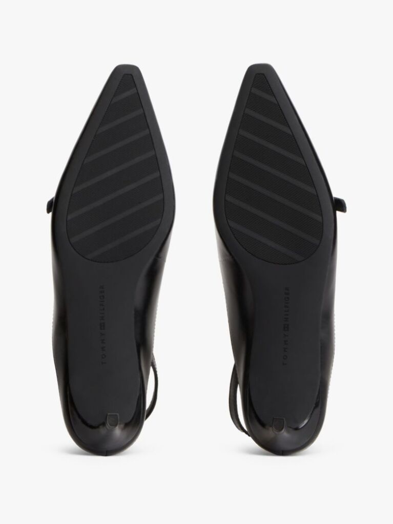 Black Leather Kitten Heel Slingbacks  Women