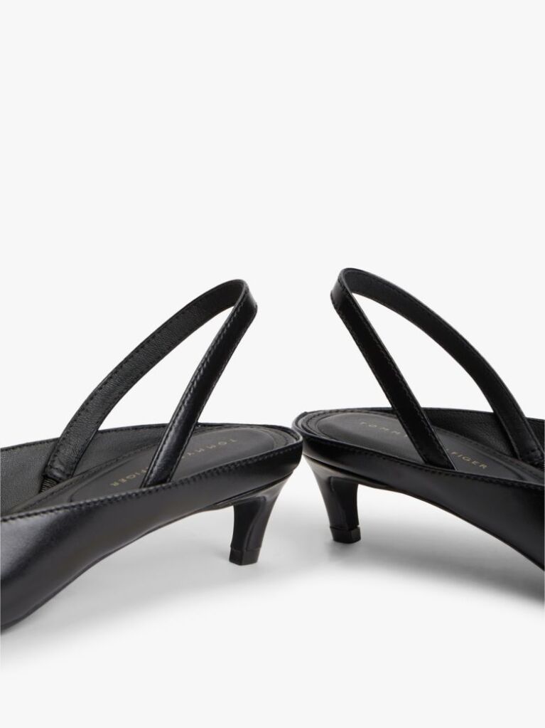 Black Leather Kitten Heel Slingbacks  Women