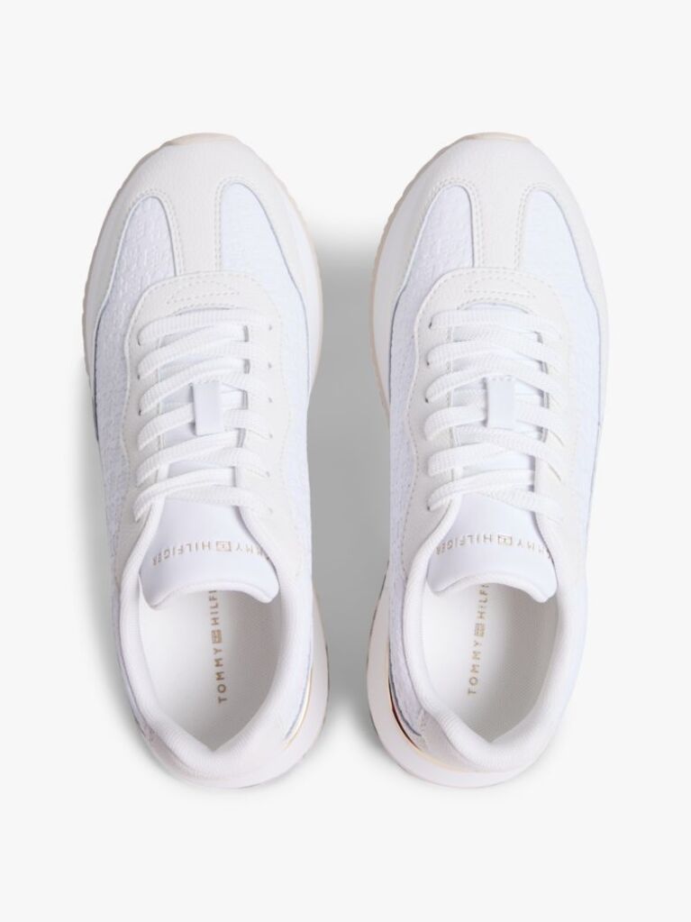 White TH Monogram Leather Mixed Texture Trainers  Women